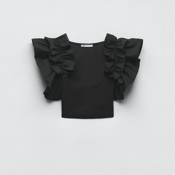 Zara contrasting ruffle sleeve crop top NWT - Picture 6 of 6